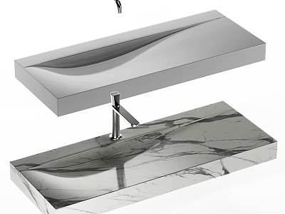 Modern Washbasin Design With Sleek Countertop And Marble Finish Minimalist Faucet 3d model