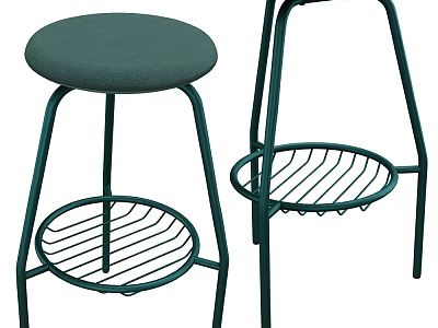 Green Bar Stool With Metal Frame Circular Padded Seat And Circular Footrest Shelf Design 3d model
