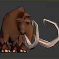 3D Rendered Brown Mammoth Model With Long Curved Tusks On Gray Background