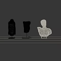White Decorative Sculpture Ornament Set On Wooden Shelf With White Wall Background