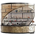 Modern Commercial Bar Equipment With Metal Mesh Shelves Bottles Coffee Machines And Geometric Counter