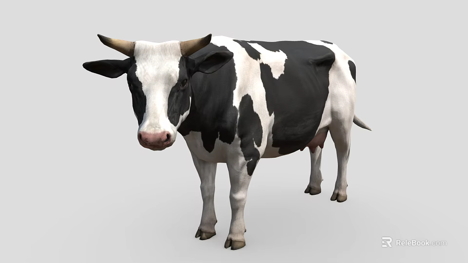 Black And White Spotted Cow Standing Isolated On Gray Background 3d model