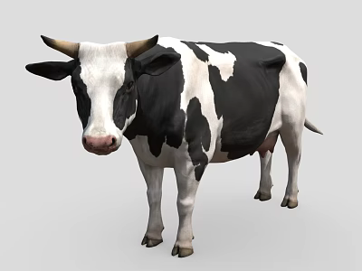 Black And White Spotted Cow Standing Isolated On Gray Background 3d model