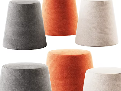 Stylish Sofa Stools With Gray Orange Beige Colors And Round Velvet Design 3d model
