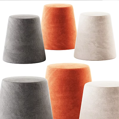 Stylish Sofa Stools With Gray Orange Beige Colors And Round Velvet Design 3d model