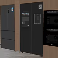 Sleek Multi Door Refrigerators in Modern Kitchen with Silver Dark Gray Finish and Wooden Cabinets