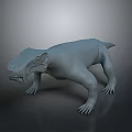 3D Model of Prehistoric Reptile Creature in Gray Standing Pose With Detailed Teeth And Claws