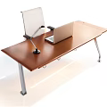 Modern Wooden Desk With Laptop Desk Lamp Metal Legs And White Chair