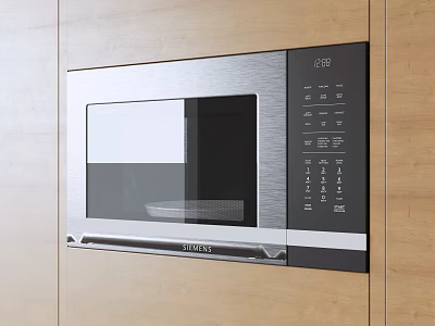 Modern Built in Microwave Oven In Wooden Kitchen Cabinet With Glass Door And Digital Control 3d model