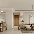 Modern Living Dining Room Interior With Sofa Dining Table Chandelier Decorative Painting And Green Plants