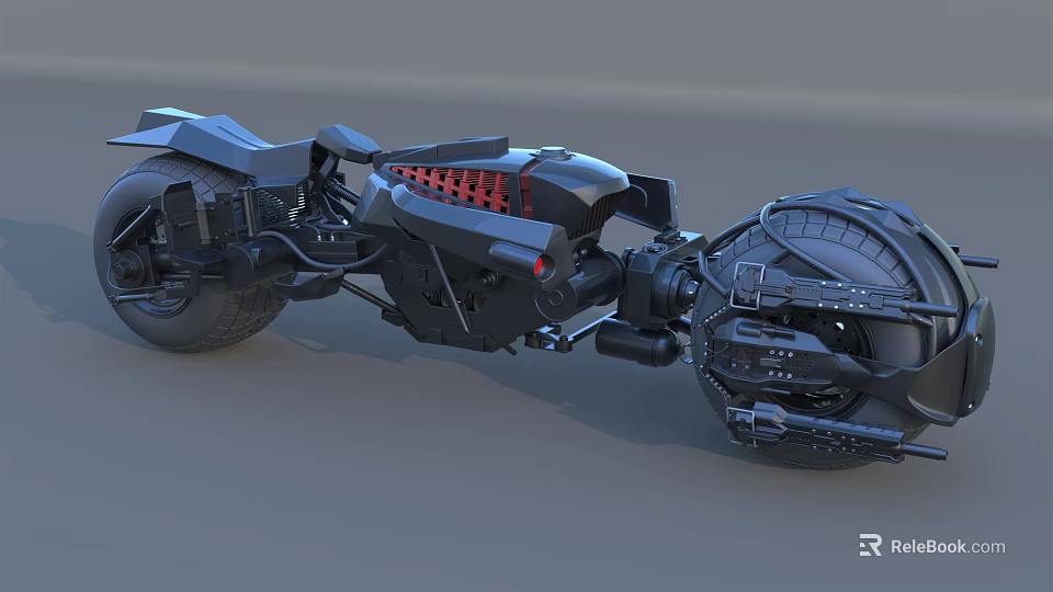 Black Futuristic Motorcycle With Red Accents Large Tires Streamlined Body And Mechanical Details 3d model 