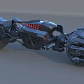 Black Futuristic Motorcycle With Red Accents Large Tires Streamlined Body And Mechanical Details
