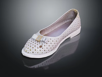 Pastel Pink Perforated Round Toe Flat Shoes With Bow Detail And White Sole 3d model