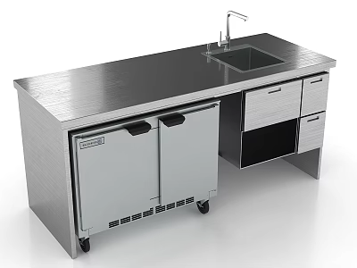 Commercial Stainless Steel Workbench With Sink Faucet Cabinets Drawers And Wheels 3d model