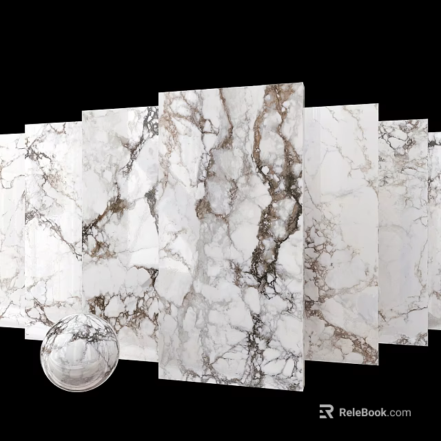 White Marble Slabs With Natural Veins And Decorative Sphere 3d model
