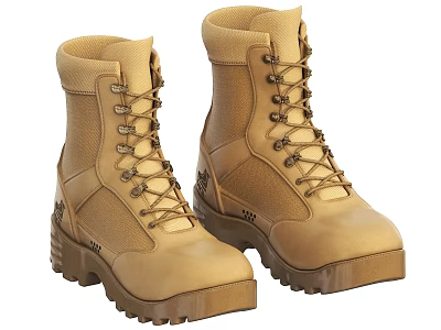 Beige Military Boots With Durable Laces And Thick Non Slip Soles For Outdoor Use 3d model