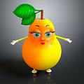 Cartoon Pear Character With Green Leaf Arms Legs And Big Eyes