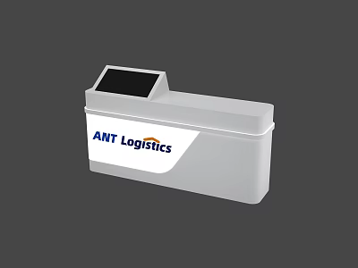 White Reception Desk With ANT Logistics Logo And Black Countertop 3d model