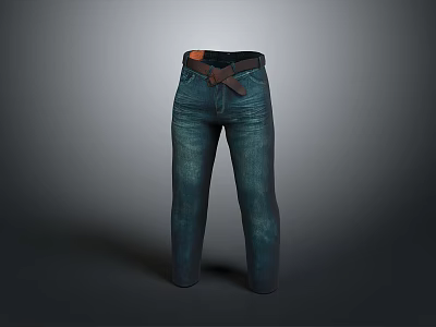 Dark Green Straight Leg Jeans With Leather Belt And Classic Design 3d model