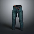 Dark Green Straight Leg Jeans With Leather Belt And Classic Design