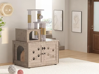 Multifunctional Cat Furniture With Tree And Paw Prints In Living Room 3d model