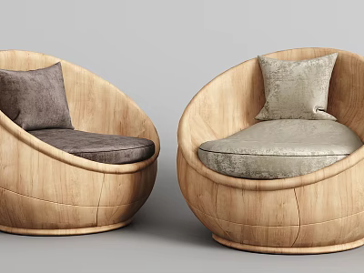 Modern Wooden Round Design Leisure Chairs With Comfortable Plush Different Colored Cushions 3d model