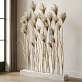 Tall Reed like Potted Plants in White Square Planter by Indoor Window with Curtain