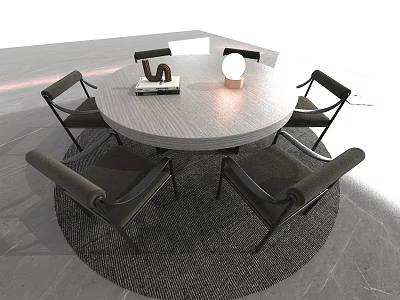 Modern Round Dining Table Set With Four Chairs Books And Lamp On Round Rug 3d model