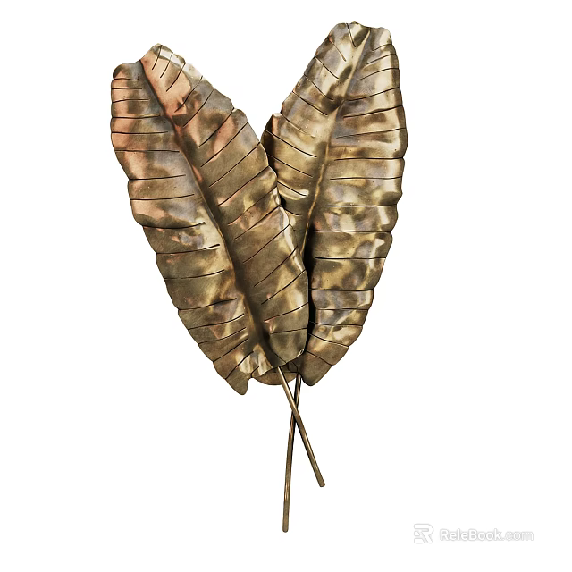 Wall Decor with Metal Leaf Design in Gold Bronze Finish and Textured Details 3d model 