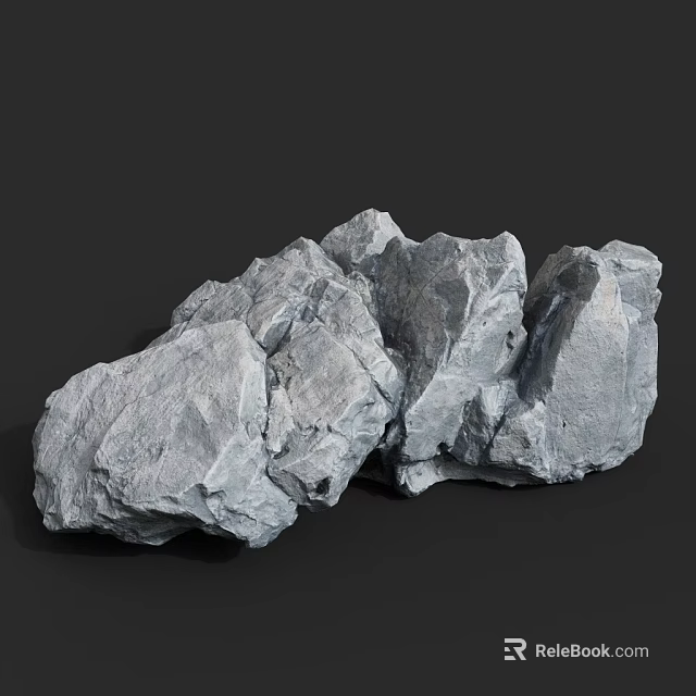 Natural Gray Stone Chunks And Wood Craft With Rough Textured Surface Design 3d model