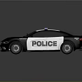 Modern Black And White Police Car With Roof Lights And Reflection Details