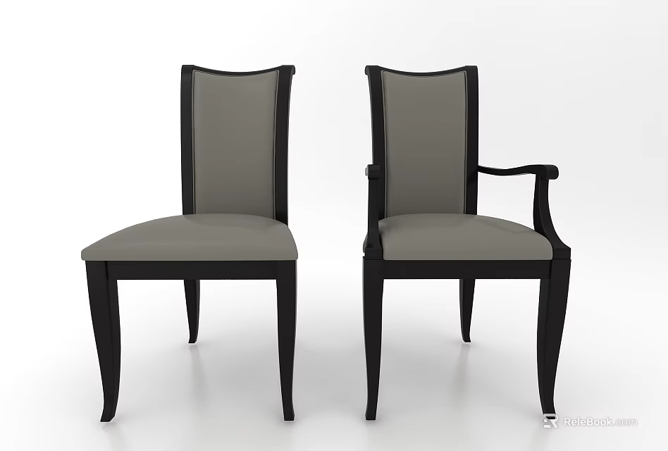 Modern Dining Chairs Featuring Black Frame Gray Upholstery Two Styles With And Without Armrest 3d model