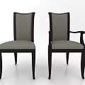 Modern Dining Chairs Featuring Black Frame Gray Upholstery Two Styles With And Without Armrest 3d model