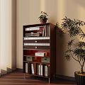 Cozy Indoor Bookshelf Setup With Books File Boxes Potted Plant And Large Green Plant