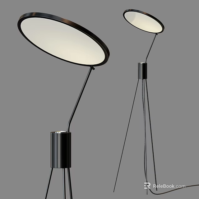 Modern Floor Lamp With Round Shade And Black Metal Stand For Contemporary Home 3d model 