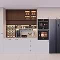 Modern Kitchen Interior With Sideboard White Cabinets Dark Appliances And Wall Storage