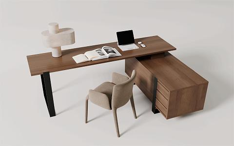 Modern Desk and Chair Solid Wood Desk 3d model