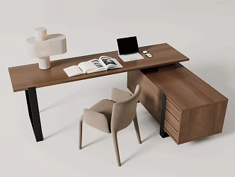 Modern Desk and Chair Solid Wood Desk 3d model