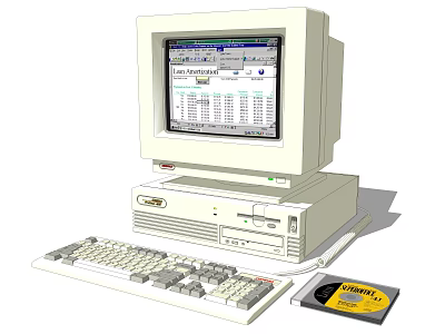 Vintage Desktop Computer With CRT Monitor Tower Keyboard And Floppy Disk 3d model