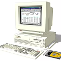 Vintage Desktop Computer With CRT Monitor Tower Keyboard And Floppy Disk