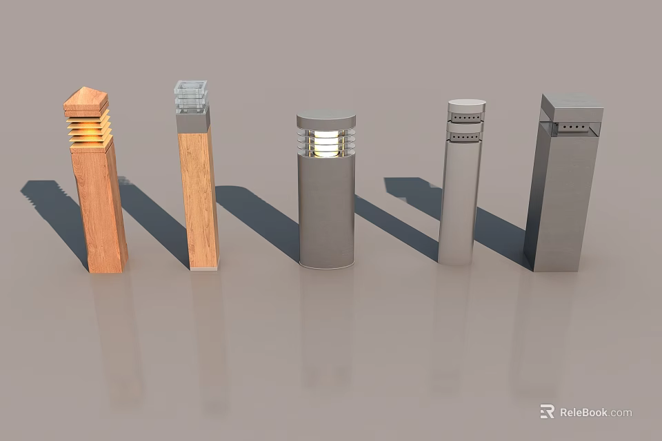 Modern Floor Lamps With Various Designs Wooden And Metal Cylindrical Square Illuminated Styles 3d model 