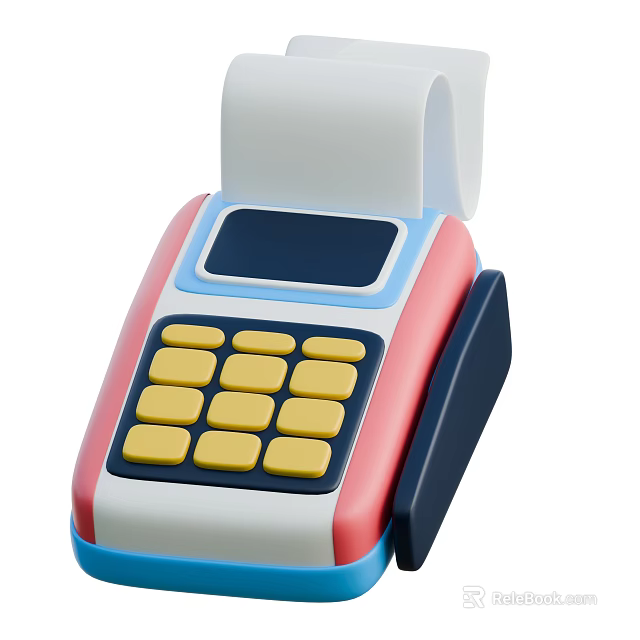 Modern Digital POS Terminal With LCD Display And Numeric Keypad In Red White Blue 3d model 