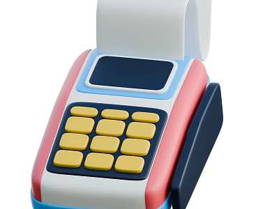 Modern Digital POS Terminal With LCD Display And Numeric Keypad In Red White Blue 3d model
