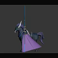 Fantasy Game Character Armored Warrior With Magical Horse And Blue Swords