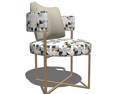Stylish Accent Chair With Beige Backrest Geometric Pattern Fabric And Golden Metal Frame 3d model