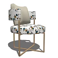 Stylish Accent Chair With Beige Backrest Geometric Pattern Fabric And Golden Metal Frame