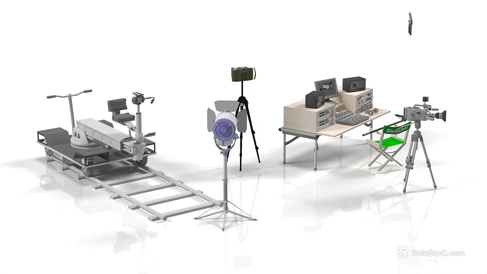 Professional Commercial Equipment Setup With Photography Gear Workstations And Tripods 3d model 
