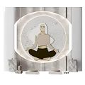 Tranquil Yoga Setting With Woman In Lotus Pose Circular Background Soft Lighting Mat Blocks Scrolls