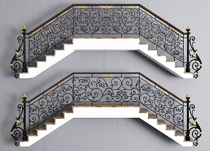 European-style Stairs Wrought Iron Railing Stairs 3d model