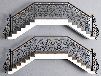 European-style Stairs Wrought Iron Railing Stairs 3d model